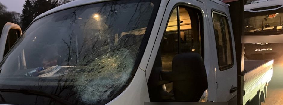 Eisplatte löst sich vermutlich von Sattelzug und prallt gegen Windschutzscheibe