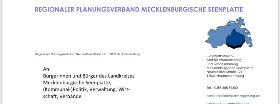 Beteiligung zum Entwurf der Teilfortschreibung zu Windenergiegebieten des Regionalen Raumentwicklungsprogramms MSE