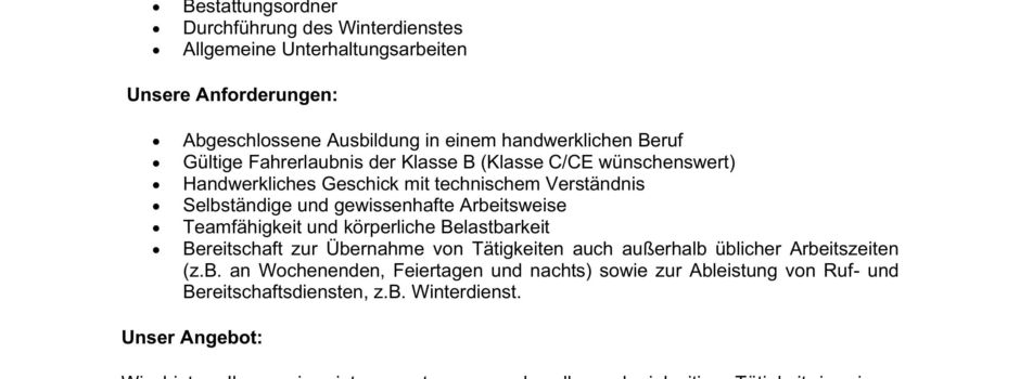 Stellenangebot der Stadt: Bauhof sucht Verstärkung