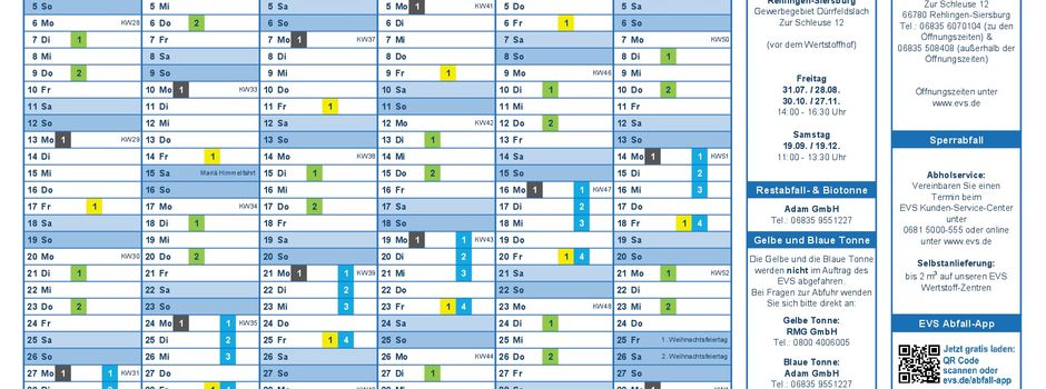 EVS informiert: Abfuhrtermine über Weihnachten 2025 und 2026
