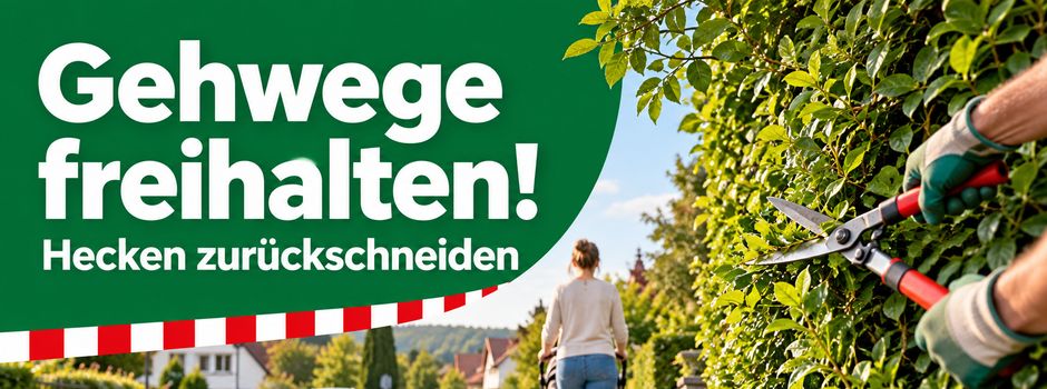 Bitte Hecken und Sträucher an Gehwegen und Fahrbahn zurückschneiden