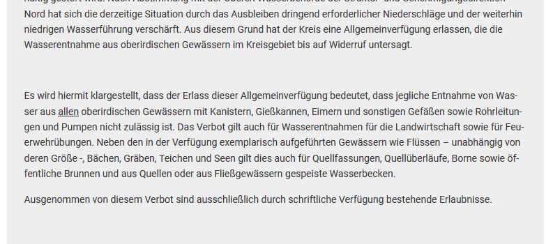 Allgemeinverfügung Wasserentnahmeverbot