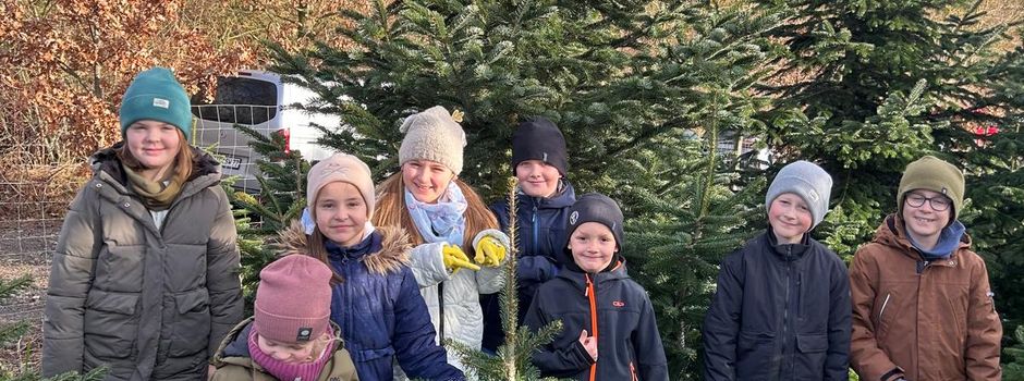 Kommunionkinder suchen Christbäume für die Kirche aus